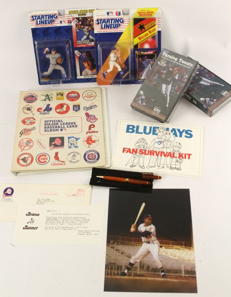 1980s-90s Baseball Memorabilia Collection - Lot of 10 w/ Hank Aaron Photo, MIB Nolan Ryan Starting Lineups & More 