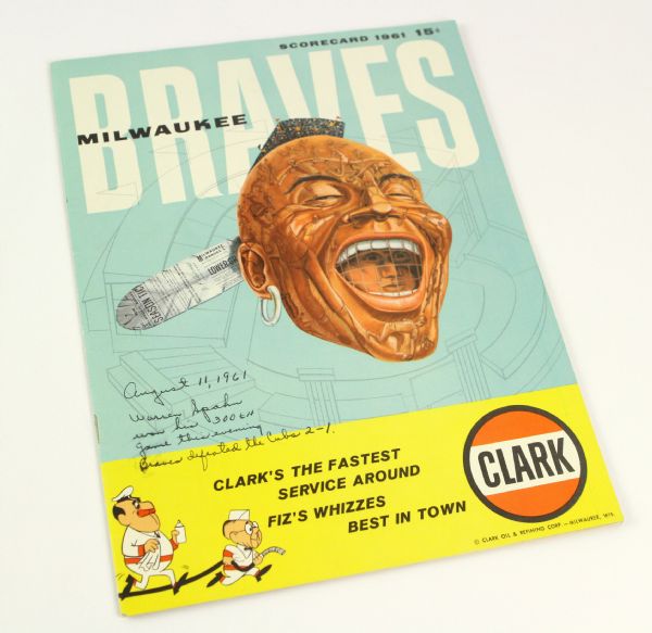 1961 (August 11) Warren Spahn Milwaukee Braves 300th Career Win Unscored Game Program 