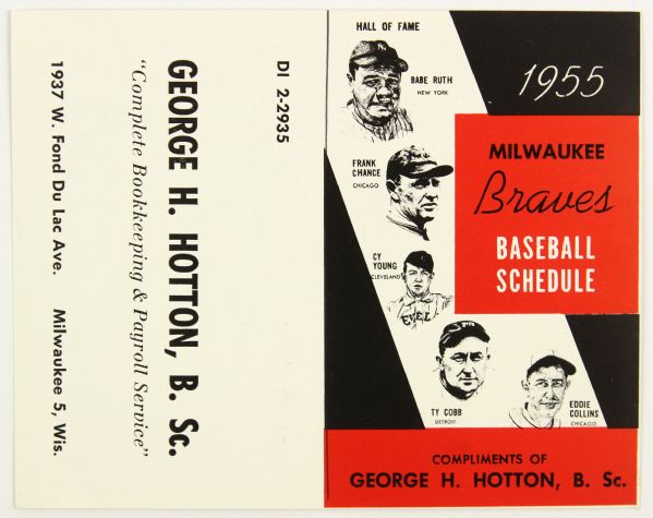 1955 Milwaukee Braves Unfolded Pocket Schedule