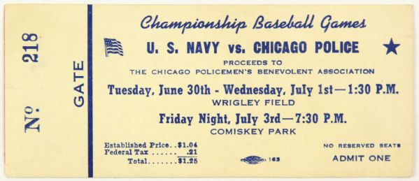 1960s US Navy vs. Chicago Police Wrigley Field Comiskey Park Ticket