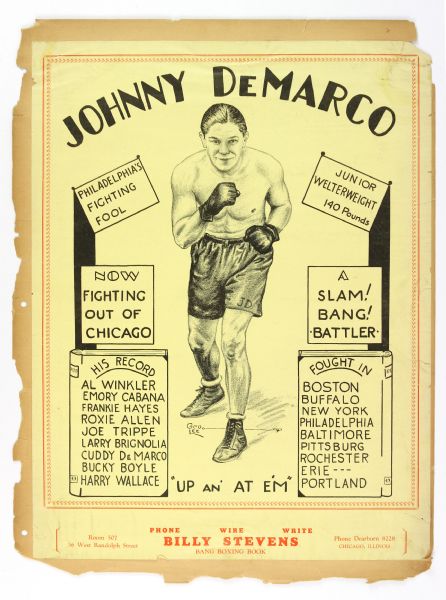 1920s Johnny DeMarco Philadelphia’s Fighting Fool 17x22 Boxing Poster