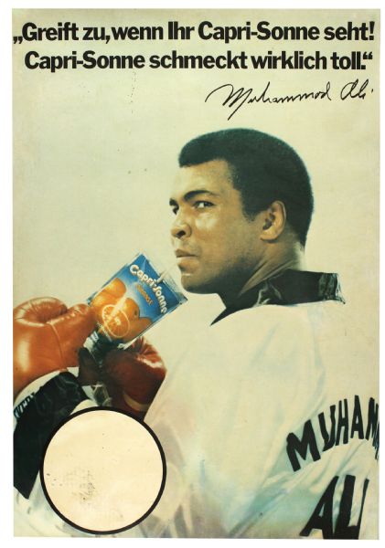 1970s Muhammad Ali World Heavyweight Champion 26" x 36" Linenbacked German Language Capri-Sun Poster