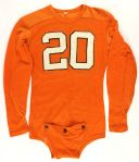 1940s circa #20 Orange Dureen Game Worn OShea Football Jersey w/ 6 Button Crotch Strap (MEARS LOA)