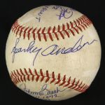 1972 (October 11) Sparky Anderson Pete Rose Johnny Bench Tony Perez George Foster Cincinnati Reds Signed ONL Feeney Riverfront Stadium NLCS Game 5 Used Baseball (MEARS LOA/JSA)