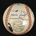 1972 (October 11) Sparky Anderson Pete Rose Johnny Bench Tony Perez George Foster Cincinnati Reds Signed ONL Feeney Riverfront Stadium NLCS Game 5 Used Baseball (MEARS LOA/JSA)