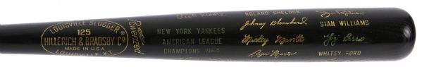1964 New York Yankees H&B Louisville Slugger American League Champions Black Bat