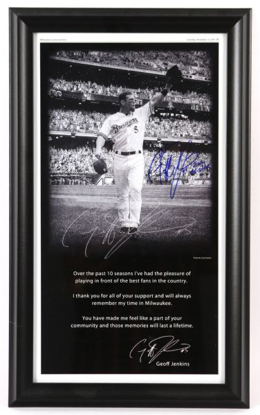 2007 Geoff Jenkins Milwaukee Brewers Signed 15" x 25" Framed Display (JSA)
