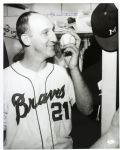 1963-65 Warren Spahn Milwaukee Braves “Kissing the Victory Baseball” Autographed Original 16x20 Hand Developed Photo (JSA) “Signed During His Final Milwaukee Appearance”