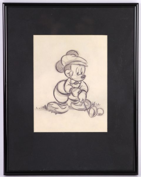 1950s Mickey Mouse Pinocchio Jiminy Cricket Framed Sketch & Animation Cell Collection (From the Collection of Penny Marshall)