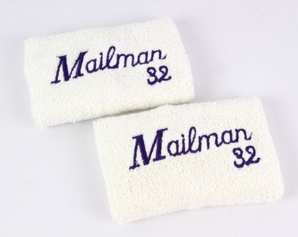 1990s Karl Malone Utah Jazz Game Worn Mailman Wristbands (MEARS LOA)