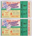 1957 Milwaukee Braves New York Yankees County Stadium World Series Game 4 Ticket Stubs - Lot of 2