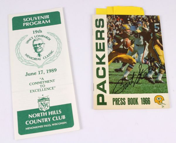 1966-89 Green Bay Packers Signed Press Book & Vince Lombardi Memorial Classic Golf Program w/ 19 Total Signatures Including Bart Starr, Ray Nitschke & More - Lot of 2 (JSA)