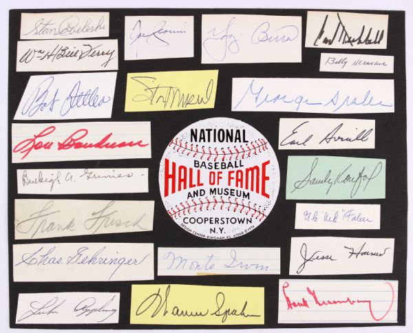 1940s-80s circa Hall of Fame Signed Cut Sheet Collection - Lot of 2 w/ 42 Total Signatures Including Satchel Paige, Willie Mays, Sandy Koufax & More (JSA)