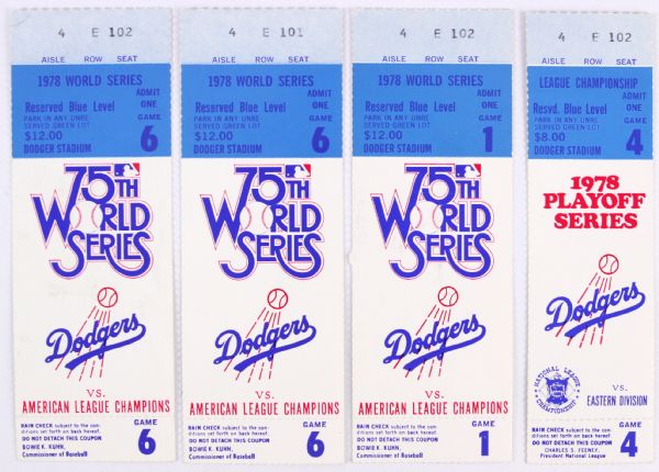 1978 Los Angeles Dodges World Series & NLCS Ticket Stub Colletion - Lot of 4