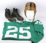 1930s-90s circa Football Memorbilia Collection - Lot of 3 w/ Vintage Helmets, Vintage Boot Cleats & Mitchell Ness Philadelphia Eagles Jersey 