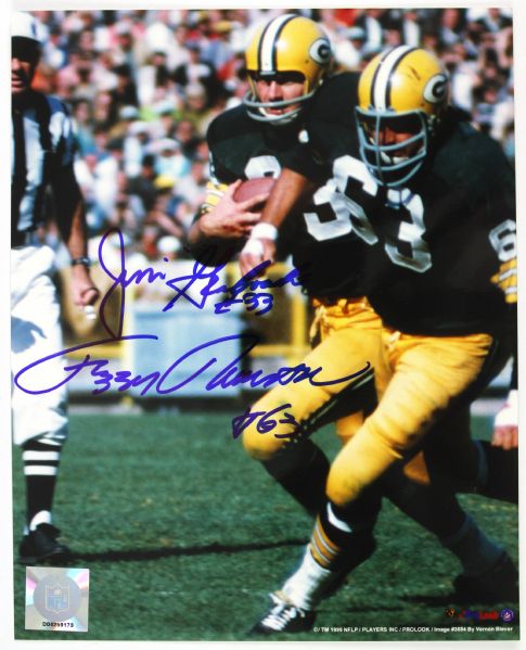 1966 Jim Grabowski Fuzzy Thurston Green Bay Packers Dual Signed 8x10 Full Color Photo (MEARS  Auction LOA)