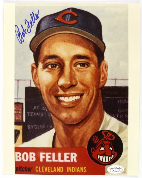 1953 Bob Feller Cleveland Indians Signed 8" x 10" 1953 Topps Blowup *JSA*