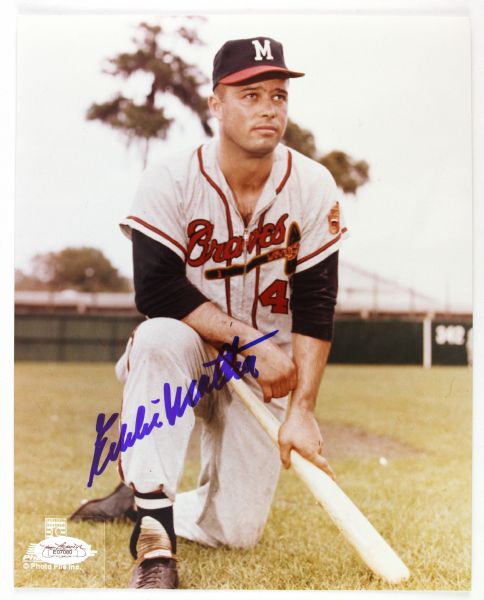 1957 Eddie Mathews Milwaukee Braves Signed 8x10 Color Photo *JSA*