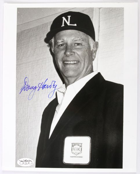 1962-92 Doug Harvey HOF Umpire Signed 8x10 B&W Photo *JSA*
