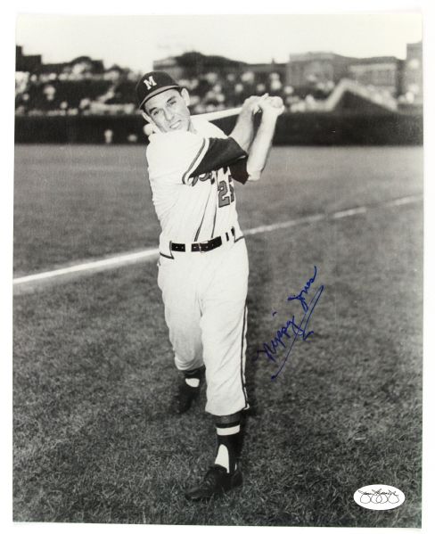 1957 Nippy Jones Milwaukee Braves Signed 8x10 B&W Photo *JSA*