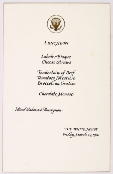 1981 (March 27) President Ronald Reagan White House Menu “Invitation To Baseball Hall of Famers”