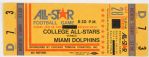 1974 College All-Stars vs. Miami Dolphins Full Unused Ticket “Cancelled Due to NFL Strike” MINT