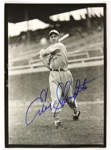 1938-53 Enos Slaughter St. Louis Cardinals Signed 5x7 B&W Photo (MEARS LOA)