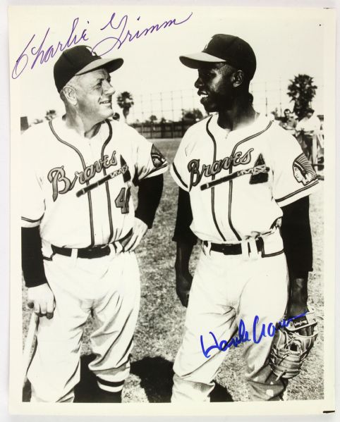 1954 Charlie Grimm Hank Aaron Milwaukee Braves Signed 8x10 B&W Photo  “Aaron’s 1st Spring   Training”