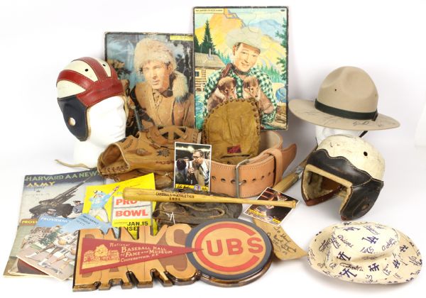 1900-90s Baseball Football Basketball Hockey Memorabilia Collection - Lot of 36 w/ Jim Brown Auto, Bobby Orr Auto, Ernie Banks Auto, John Wooden Auto & More