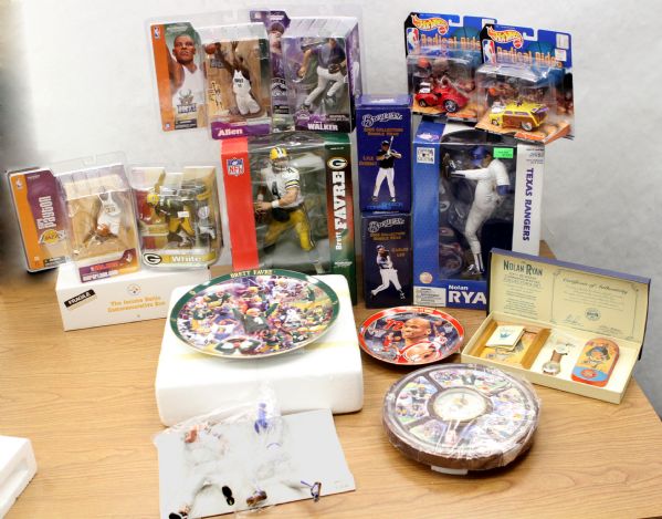 1990s-2000s Figures & Commemorative Memorabilia Collection - Lot of 25 w/ Brett Favre, Nolan Ryan, Michael Jordan, Reggie White & More