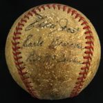 1948 Eddie Joost Earle Brucker Bill McCahan Philadelphia Athletics Signed ONL Frick Game Used Baseball (MEARS LOA/JSA)