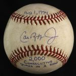 1994 (August 1) Cal Ripken Jr. Baltimore Orioles Single Signed OAL Brown Matrodome Game Used Baseball (MEARS LOA/JSA) 2,000th Consecutive Game Played