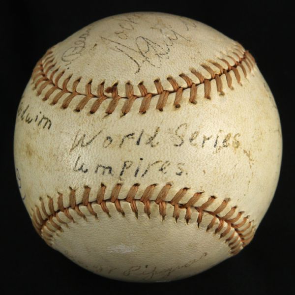 1943 (October 5) Stan Musial St. Louis Cardinals & Umpires Signed OAL Harridge Yankee Stadium World Series Game 1 Used Baseball (MEARS LOA/JSA)