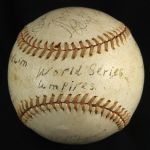 1943 (October 5) Stan Musial St. Louis Cardinals & Umpires Signed OAL Harridge Yankee Stadium World Series Game 1 Used Baseball (MEARS LOA/JSA)