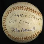 1943 (October 5) Stan Musial St. Louis Cardinals & Umpires Signed OAL Harridge Yankee Stadium World Series Game 1 Used Baseball (MEARS LOA/JSA)