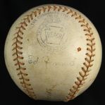 1943 (October 5) Stan Musial St. Louis Cardinals & Umpires Signed OAL Harridge Yankee Stadium World Series Game 1 Used Baseball (MEARS LOA/JSA)