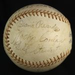 1943 (October 5) Stan Musial St. Louis Cardinals & Umpires Signed OAL Harridge Yankee Stadium World Series Game 1 Used Baseball (MEARS LOA/JSA)