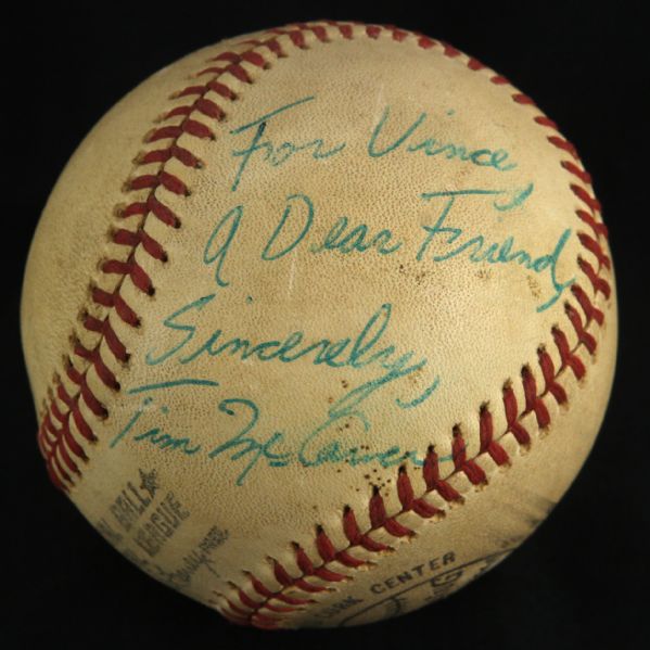 1974 Tim McCarver St. Louis Cardinals Single Signed ONL Feeney Game Used Baseball (MEARS LOA/JSA)