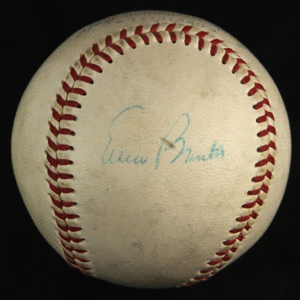1956-58 Ernie Banks Chicago Cubs Single Signed OAL Harridge All Star Game Used Baseball (MEARS LOA/JSA)