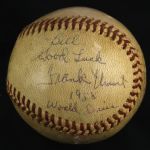 1958 Frank Umont Umpire Single Signed ONL Giles Milwaukee County Stadium World Series Game Used Baseball (MEARS LOA/JSA)