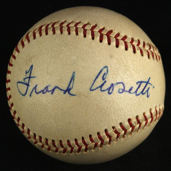 1960-69 Frank Crosetti New York Yankees Single Signed OAL Cronin Game Used Baseball (MEARS LOA/JSA)