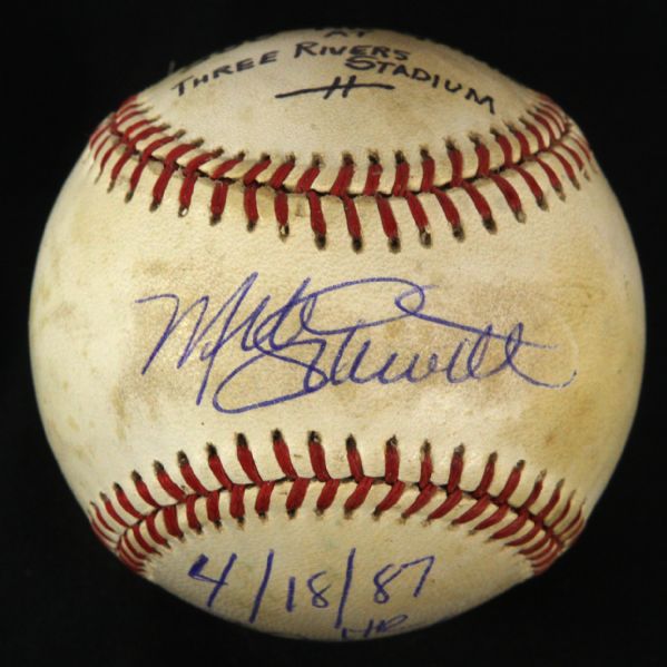 1987 (April 18) Mike Schmidt Philadelphia Phillies Single Signed ONL Feeney Three Rivers Stadium Game Used Ball (MEARS LOA/JSA) 500th Career Home Run Game