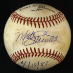 1987 (April 18) Mike Schmidt Philadelphia Phillies Single Signed ONL Feeney Three Rivers Stadium Game Used Ball (MEARS LOA/JSA) 500th Career Home Run Game