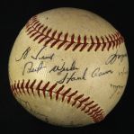 1955-57 Hank Aaron Stan Musial Warren Spahn Eddie Mathews Del Crandall Ken Boyer Braves/Cardinals Signed ONL Giles Game Used Baseball (MEARS LOA/JSA)