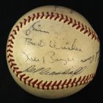 1955-57 Hank Aaron Stan Musial Warren Spahn Eddie Mathews Del Crandall Ken Boyer Braves/Cardinals Signed ONL Giles Game Used Baseball (MEARS LOA/JSA)