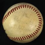 1955-57 Hank Aaron Stan Musial Warren Spahn Eddie Mathews Del Crandall Ken Boyer Braves/Cardinals Signed ONL Giles Game Used Baseball (MEARS LOA/JSA)