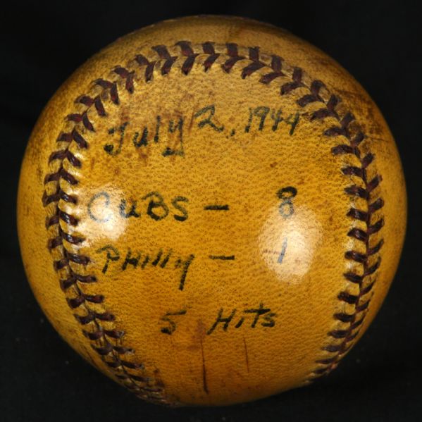 1944 (July 2) Chicago Cubs Philadelphia Philles ONL Frick Wrigley Field Game Used Baseball (MEARS LOA)