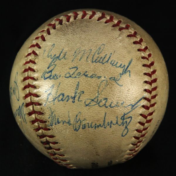 1953-54 Chicago Cubs Multi Signed ONL Giles Game Used Baseball w/ 8 Signatures Including Joe Garagiola, Hank Sauer & More (MEARS LOA/JSA)