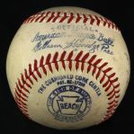 1946 (April 30) Bob Feller Frank Hayes Cleveland Indians Signed OAL Harridge Yankee Stadium Game Used Baseball (MEARS LOA/JSA) Feller No Hitter