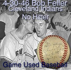 1946 (April 30) Bob Feller Frank Hayes Cleveland Indians Signed OAL Harridge Yankee Stadium Game Used Baseball (MEARS LOA/JSA) Feller No Hitter